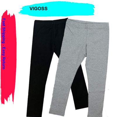 VIGOSS Girls' 2 Pack Soft Cotton Leggings 7/8 Black and Gray.